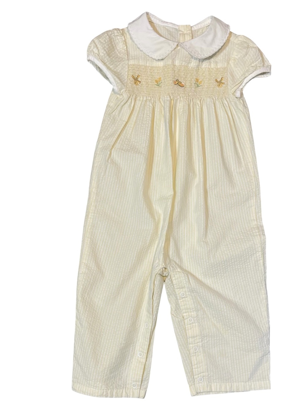 Janie and Jack In Bloom Yellow Smocked Romper with Peter Pan Collar 12-18 months